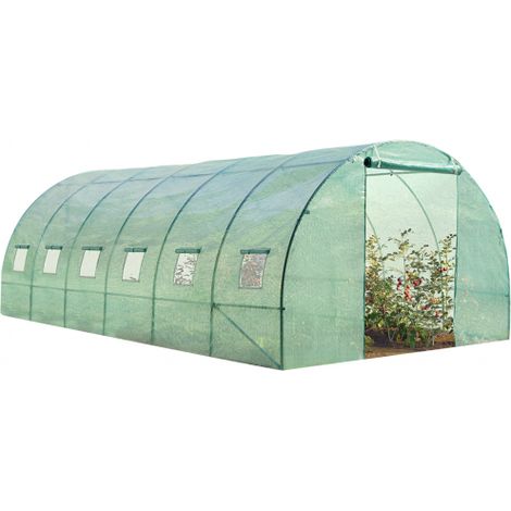 Idmarket – Serre tunnel 18m² – Dimensions 600x300x200 cm – Bâche armée 130 gr/m² – 7 arceaux renforcés – Aération optimale avec 6 ouvertures