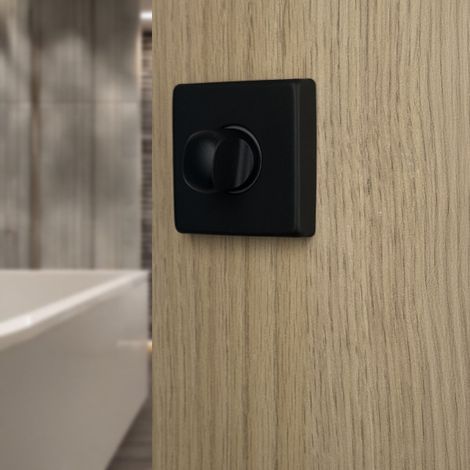 Ouvre&Déco – 2 rosaces de poignée de porte carrées MIRA verrou condamnation, Aluminium noir mat (1/5)