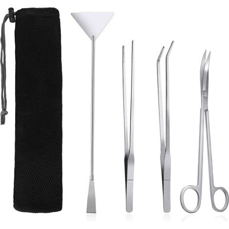 Strumenti per acquario, set di strumenti 4 in 1 per la pulizia dell'acquario, forbici e spatola in acciaio inossidabile, set di taglia-piante per piante acquatiche, pinzette