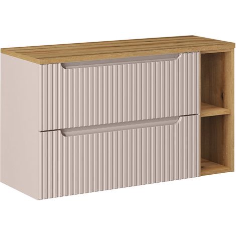 Meuble sous-vasque 100cm 2 tiroirs 2 niches Riva Cachemire et Bois (1/4)
