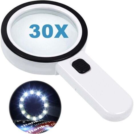 Magnifying Glass with 12 LED Lights, 30x Double Glass Lens (1/4)