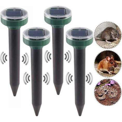 Set mit 4 solarbetriebenen Ultraschall-Maulwurfsvertreibern für Gartentiere, Rasenflächen und Höfe beseitigt Maulwürfe, Wühlmäuse, Taschenratten, Ratten und Nagetiere. (1/4)