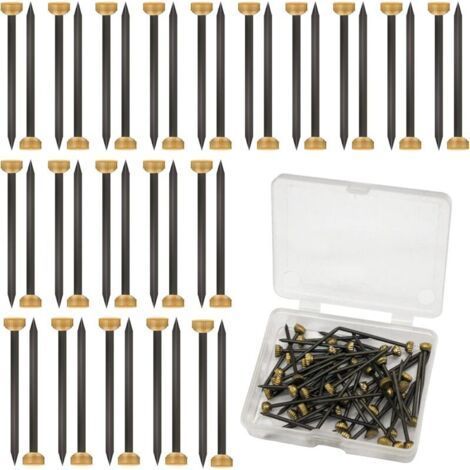 50pcs Picture Hanging Nails with 4mm Brass Head for Hanging Pictures with Black and Yellow Plastic Storage Box - Small Nails for Frame, Walls, Fences (1/4)