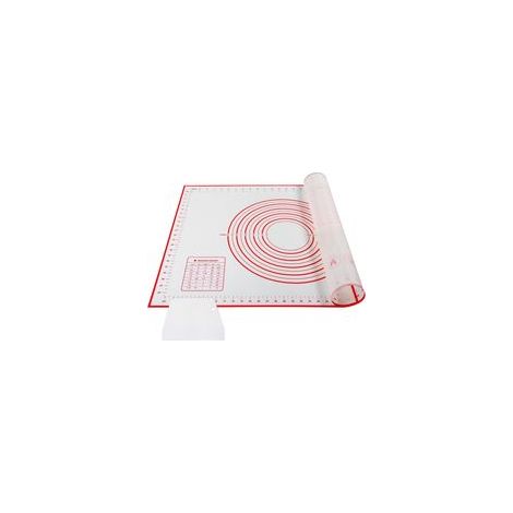 Tapis de Cuisson Silicone, 70x50 cm Feuille de Cuisson Reutilisable Tapis de Pâte AntiAdhérent sans BPA avec Mesures Corne Patisserie pour Fondant/Biscuit/Pizza, Rouge