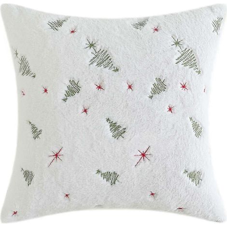 Housse de coussin brodée sapin de Noël doré, motif flocons de neige, décoration de Noël (1/3)