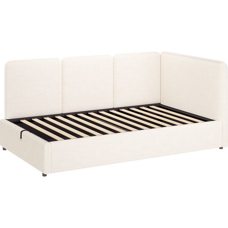 Cama diván 90 x 200 cm con almacenaje hidráulico, bouclé beige, con somier (1/5)