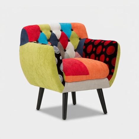Sillón tapizado patchwork en tela y madera Imperial New (1/5)
