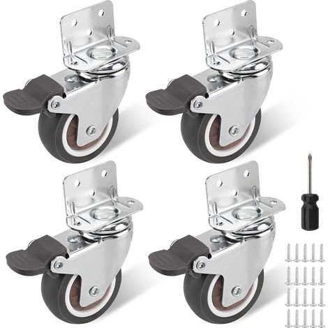 Set de 4 roulettes pour meubles 30 mm – avec frein – capacité de charge 90 kg – roues pivotantes à 360° – roulettes pour meubles – avec vis et tournevis inclus (1/5)