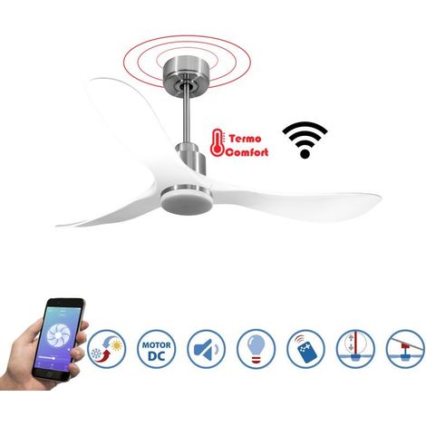 Tenerife de KlassFan - Super destratificateur et ventilateur DC 132 cm Chrome avec lumière pales blanche idéal pour 25 à 35 m² (1/5)