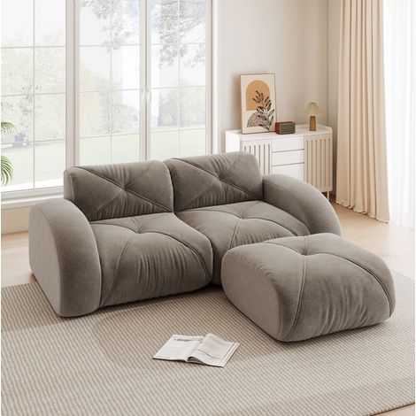 Divano 2 posti modulare con pouf chenille taupe OKMYHOME (1/5)