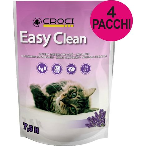 Litière Easy Clean parfumée à la lavande 4 paquets de 7,5 litres chacun.