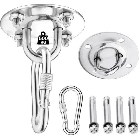 Houhence – Crochet de plafond en acier inoxydable – Capacité 500 kg – Pour hamacs, chaises suspendues et sacs de sable – Résistant aux intempéries