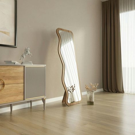 Miroir plein pied moderne 160 cm - ondulations effet noyer CODY (1/5)