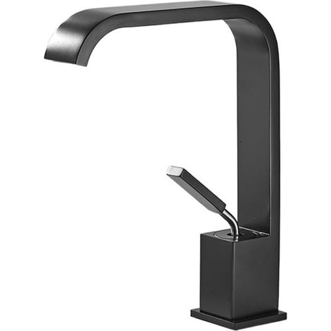 Robinet lavabo cascade, inox, noir, surélevé, pour salle d'eau (1/5)