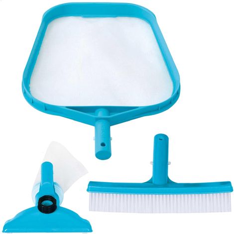 4 Pièces Kit Entretien Piscine, Épuisette Surface, Brosse Paroi, Tête Balai, Sac Débris