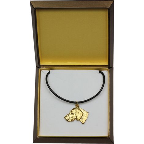 Collier pour chien Weimaraner dans un coffret cadeau, pendentif plaqué or pour les amoureux des chiens, un bijou remarquable de la marque Art-Dog (1/5)