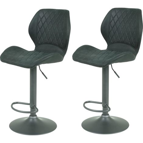 Lot de 2 Tabourets de Bar et de Bistrot, Revêtement Anthracite Vintage, Pied Métallique Gris, Hauteur Réglable avec Vérin à Gaz, Pivotant à 360° (1/5)