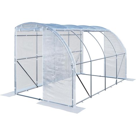 1 Serre adossée 2x4 m, Film PE 180 g/m², Structure acier galvanisé, Fenêtres latérales, Jardinage (1/5)