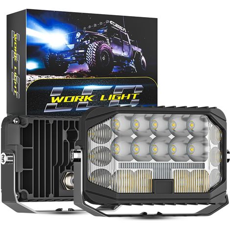 Phare de Travail LED 5 Pouces 27LED 81W 8000LM, Double Couleur Blanc/Jaune avec DRL, Feu de Conduite Spot + Flood pour 4x4, Camion, Moto DC 9-30V IP67(4pcs) (1/5)