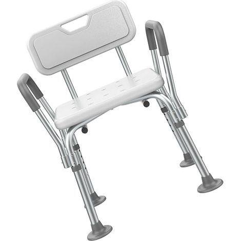 Chaise de bain avec poignées rembourrées et dossier réglable, trous de drainage antidérapants, chaise de bain confortable pour les personnes âgées (sans coussin). (1/5)