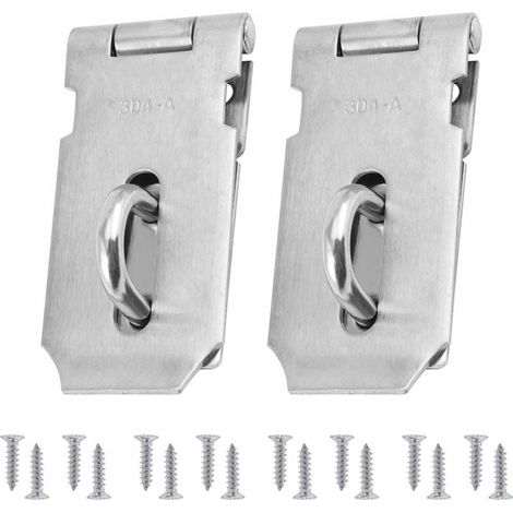 2Pcs Moraillon Résistant Et Agrafe Serrure, Acier Inoxydable Porte Verrous, Porte Fermoir avec 16Pcs Des Vis, 4 Pouces (1/5)