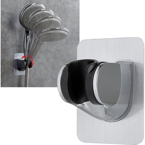Support de douchette en métal, sans perçage, adhésif, fixation murale réglable pour salle de bain (1/5)