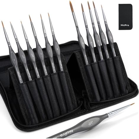 11 pièces pinceaux Peinture Miniatures Sable, Pinceau Fins pour Aquarelle, Acrylique, maquettes, Petits pinceaux Fins pour Mini-peintures - Kit d'artiste Fin avec Support en Nylon (1/5)