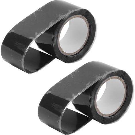 Lot de 2 rubans adhésifs isolants en silicone auto-fusionnants et étanches pour la réparation de tuyaux d'eau (noir). (1/5)
