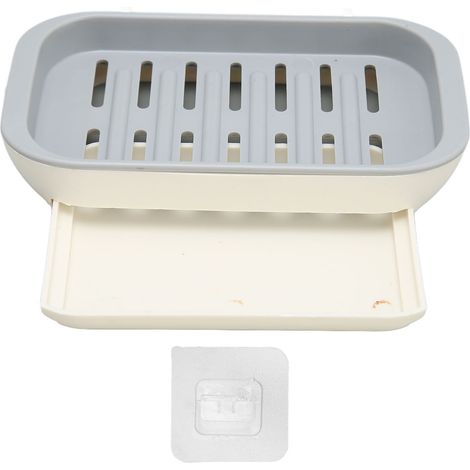 Porte-savon de salle de bain sans perçage, support à savon auto-drainant avec autocollant adhésif (1/5)