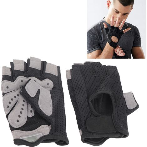 Gants de fitness, gants d'entraînement pour hommes et femmes, gants de musculation, cyclisme, demi-doigts, noirs, taille M (1/5)