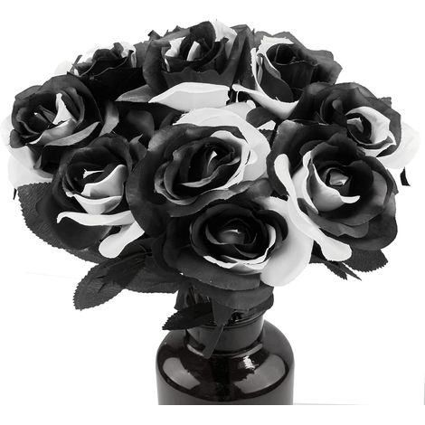 Juego de 10 rosas artificiales, flores de seda, tallo flexible, 7 cm de diámetro, decoración para bodas, hogar y jardín. (1/5)