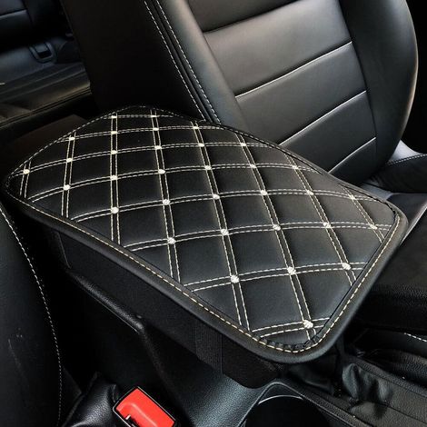 Coussin de protection pour accoudoir de voiture, tapis de console centrale, housse de repose-bras, garniture antidérapante, motif lignes noir et blanc, accessoire auto intérieur (1/4)