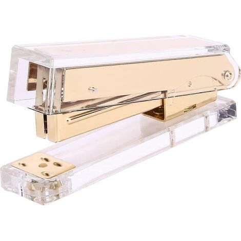 Agrafeuse, agrafeuse de bureau professionnelle, agrafeuse de bureau transparente en acrylique avec finition dorée (1/2)