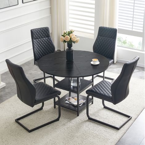 Conjunto mesa redonda 107 cm con 4 sillas para 4 personas, MDF y metal, negro DESVIAE (1/5)