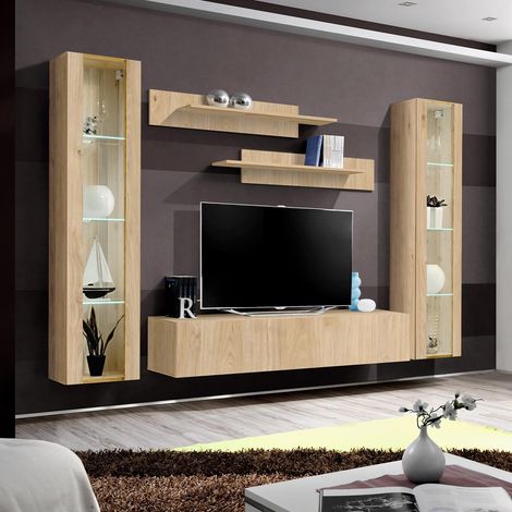 Ensemble Meuble TV Mural "Fly A2" 260cm Naturel