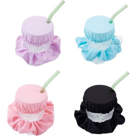 Lot De 4 Capotes De Verre Anti-Pointes, Chouchou Protecteur Pour Boisson, Élastique, Couleurs: Rose Pâle, Mauve, Bleu, Noir, Compatible Avec La Plupart Des Verres, Pour Soirées, Bars (1/5)