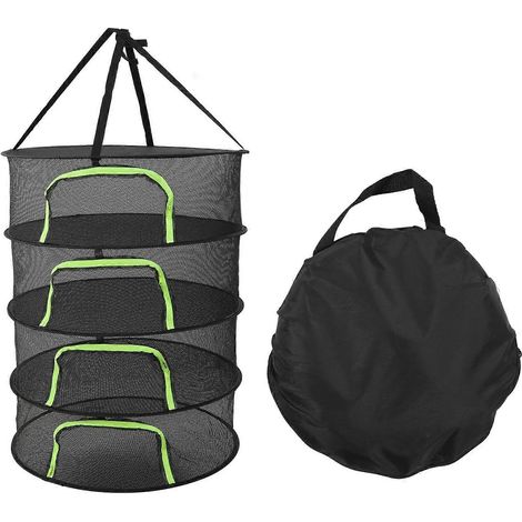 Séchoir à plantes pliable multi-niveaux avec fermeture éclair, 60 cm de diamètre, filet pour herbes et bourgeons, sac de rangement inclus (1/5)