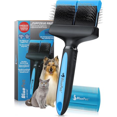 1 - Brosse De Toilettage - Brosse Double Face - Élimine Sous-poil Et Nœuds - Pour Chiens Et Chats À Poil Long - Bleu (1/5)