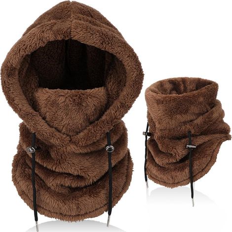 Cagoule polaire thermique homme femme, multifonction, coupe-vent, masque ski chaud, tour de cou marron (1/5)