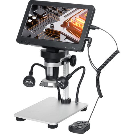 7-Zoll-Digitalmikroskop 1200X USB-Mikroskop mit drehbarem Bildschirm, 8 LED-Leuchten, kabelgebundener Controller-Mikroskopkamera