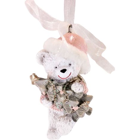 Colgante navideño de osito de peluche con árbol de Navidad, rosa. (1/4)