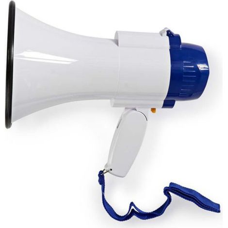 Mégaphone - 10 W - Portée 250 M - Microphone Intégré - Enregistrement 10 S - Blanc Bleu