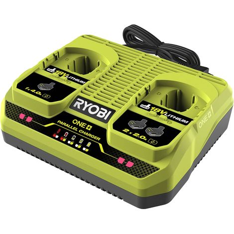 RYOBI - Cargador de 2 Puertos 4.0A/h 18V One+ - Indicadores LED de Carga - Compatible con Todas Las baterías RYOBI® Lithium+™ 18V One+™ - RC18240