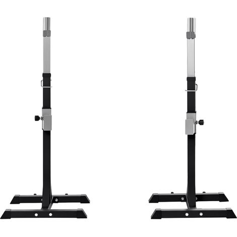 Set 2 Rack Porta Bilanciere in Acciaio, 2 Ganci con Altezza Regolabile, Capacità 150kg, 55x57x105-170cm, Nero