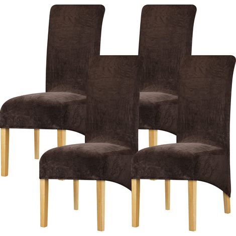 Lot de 4 housses de chaise XL en velours extensible à dossier haut enroulable pour salle à manger, fête de mariage, restaurant Café foncé (1/5)