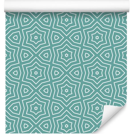 Carta da parati con motivo geometrico nei toni del mare e del turchese per soggiorno e camera da letto, 50x1000 cm. (1/5)