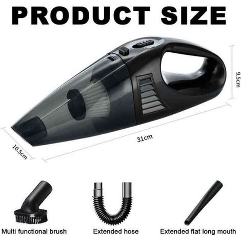 1 Aspirateur à main, sans fil, portable, puissant, noir, avec accessoires, pour maison et voiture (1/5)