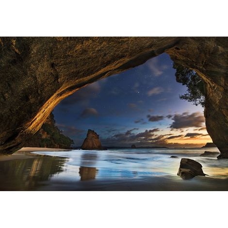 Papier peint panoramique paysage Nouvelle Zélande | Tapisserie panoramique bord de mer et grotte | Papier peint panoramique nature pour chambre - 384 X 260 cm (8 pièces) (1/2)