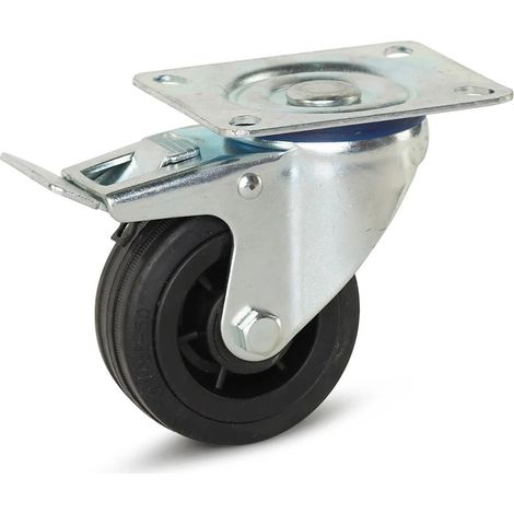 Roulette pivotante freinée - MESO - Caoutchouc - Platine - 80mm - 60kg