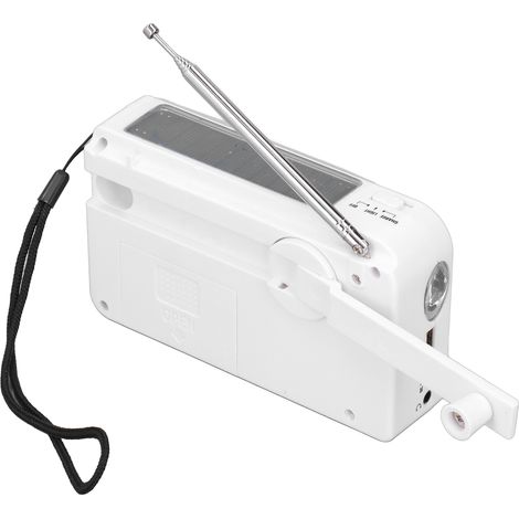 Radio solaire à manivelle, lampe torche multifonctionnelle de camping, chargeur USB, radio d'urgence blanche (1/5)